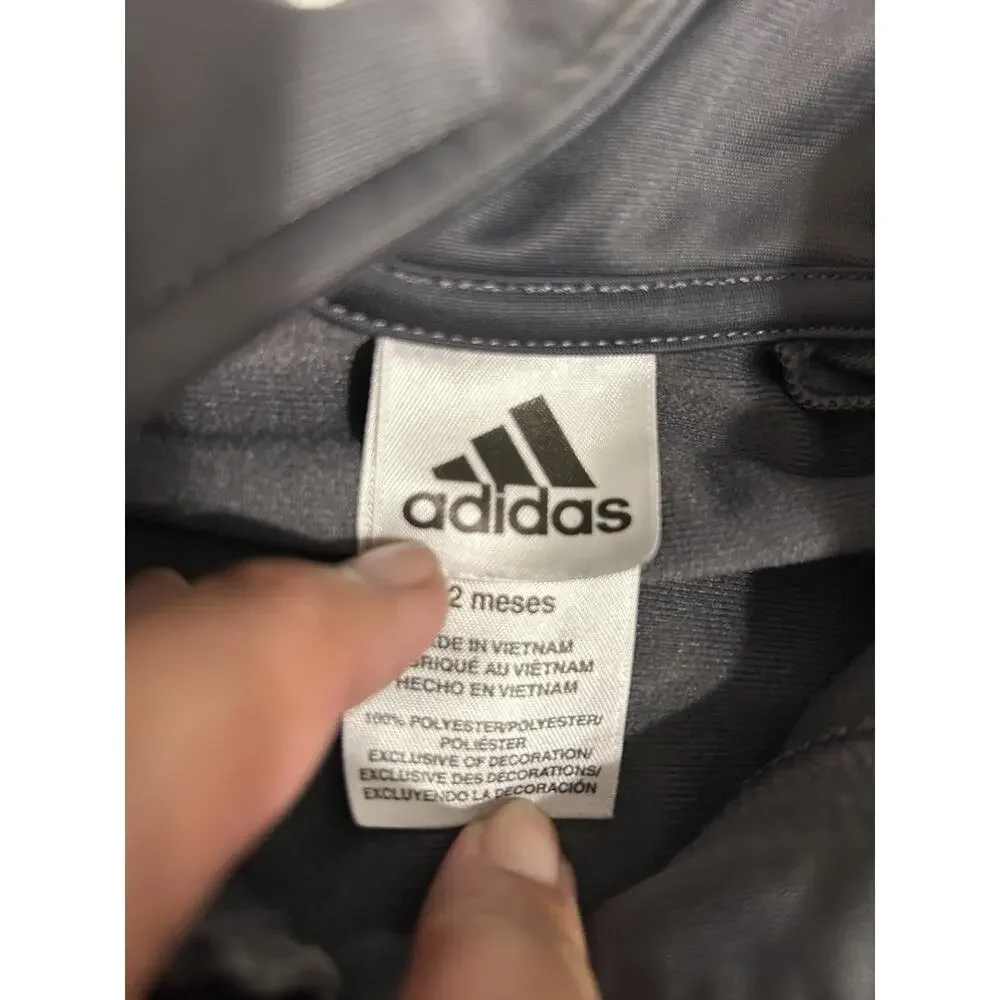 adidas Baby 2pc Track Jacket & Pants Set Gray Full Zip Logo 9-12 Months